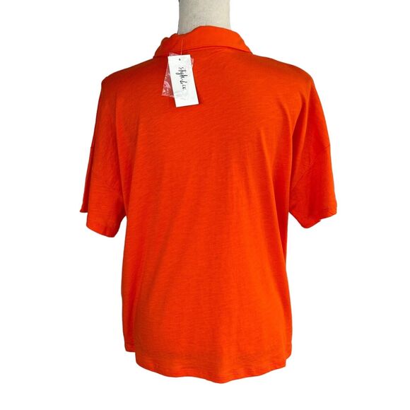 Style & Co Large Polo Top Short Sleeves Button Neck Lightweight Collared Orange - Picture 5 of 9